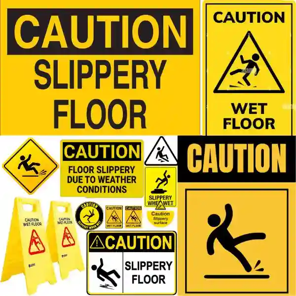 Slippery floor sign abu dhabi. Slippery floor warning sign in Abu Dhabi indicating wet or hazardous surfaces in workplaces and public areas